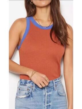 Sundry cotton modal ribbed rust brown color tank top purple trim sz 3 L
